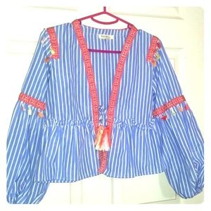 S Tassel striped sleeve Top